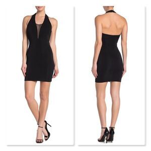 JUMP Illusion Halter Neck Ottoman Mini Dress